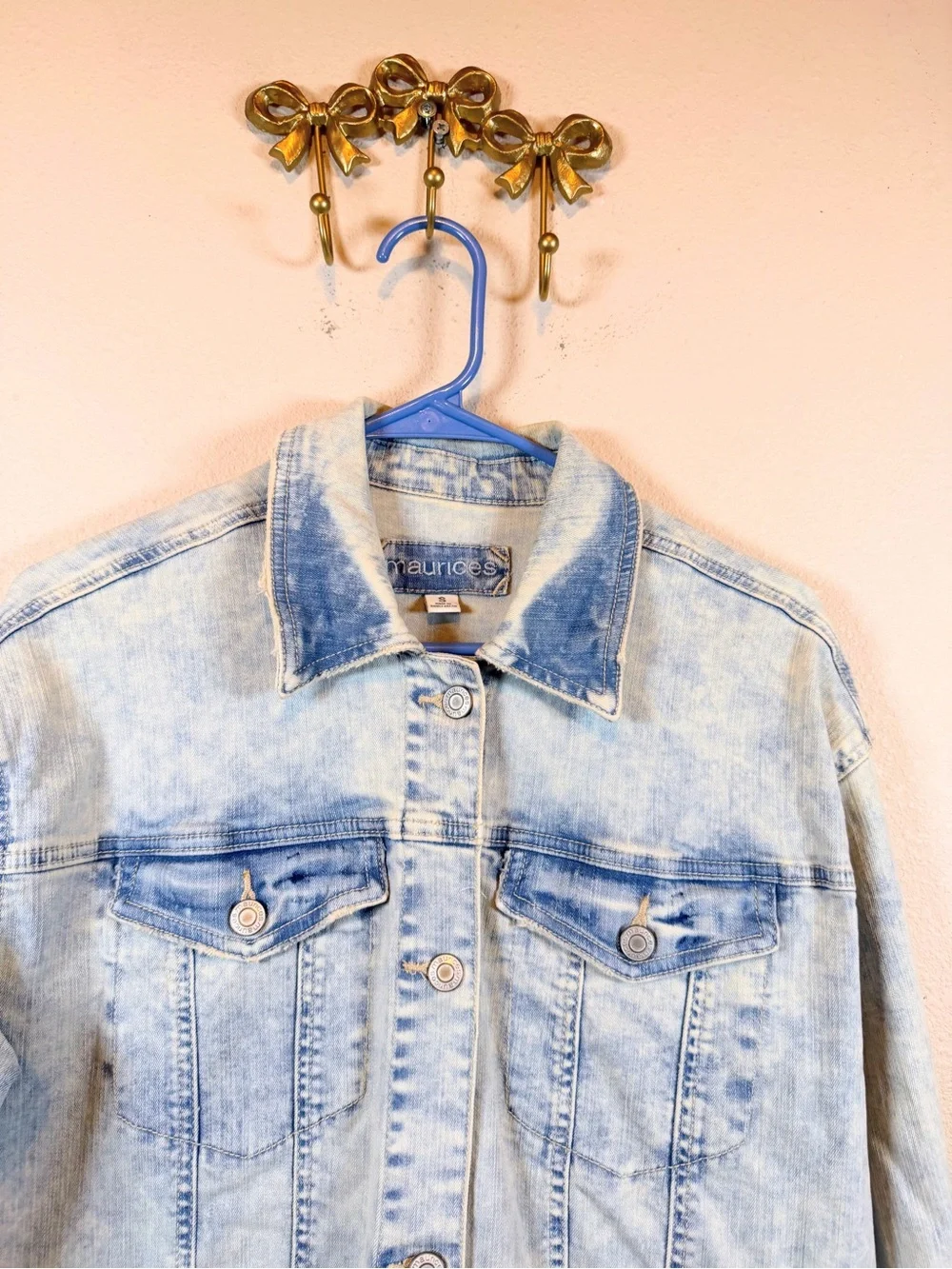 Maurices Faded Light Blue Distressed Denim Jacket. Size S
